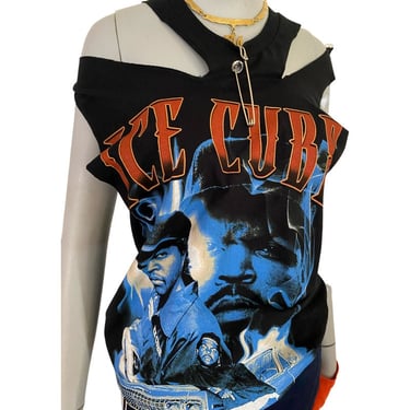 RETRO Ice Cube t-shirt, women's graphic print tee shirt, upcyled ICE CUBE t shirt, vintage inspired band shirt, cut up tee, size s m 