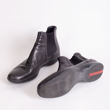 PRADA Sport Line Black Chelsea Boots in Nero sz 37 6.5 7 Black Minimal Y2K Vintage Linea Rossa Ankle Boot Futuristic Black 