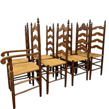 9 Ladderback Vintage Rush Seat Dining Chairs EK221-192
