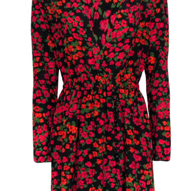 The Kooples - Black w/ Red & Orange Floral Print Silk Dress Sz L