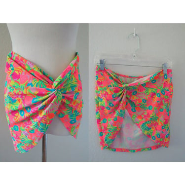 Neon Swim Skirt - Wrap Sarong Cover Up - Beach Skirt - Size Small Medium 