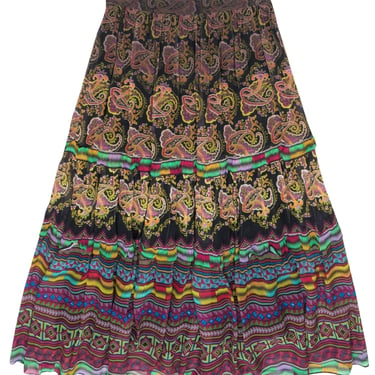 Tanvi Kedia for Anthropologie - Black & Multicolor Paisley Print Tiered Skirt w/ Beading & Sequins Sz 4
