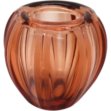 1920's Vintage Small Bohemian Moser Blown Glass Amber Globe Vase 