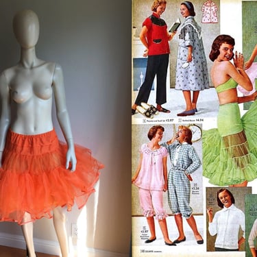 Orange You Happy To See Me - Vintage 1950s 1960s Tangerine Orange Double Plouf Layer Crinoline Petticoat 
