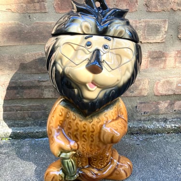 Vintage Hubert The Money Lion Harris Bank Promotion Cookie Jar Made In USA with Glasses by LeChalet