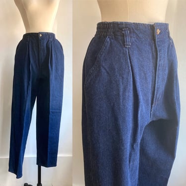 Vintage 80s DARK DENIM TROUSER Jeans / High Waist + Pleated Front + Pockets 