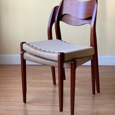 Two Moller Model #71 Dining Side Chairs, in Teak and new Danish Paper Cord 