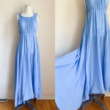 Vintage 1970s Blue Cotton Gauze Asymmetrical Dress / S 