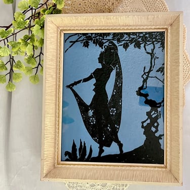 Mid Century Art, Silhouette Painting, Reverse Glass Painting, Framed, Vintage 50s 60s Decor, Wall Hanging 