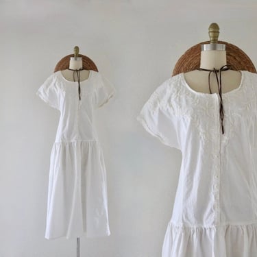 embroidered cotton maxi dress - l 