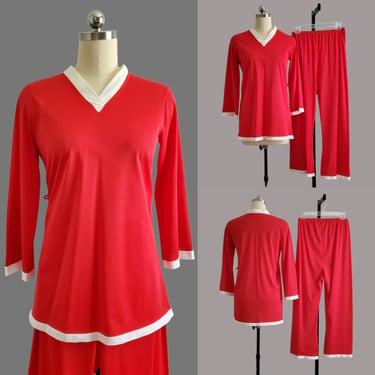 1970s Pinehurst Pajama Set with Top and Pants - 70s Loungewear - 70's Sleepwear - Women's Vintage Size M 
