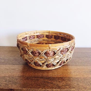 Vintage Woven Wicker Basket - Handmade in Vietnam 