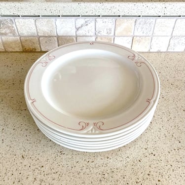 Syracuse Melrose set of 6 dinner plates restaurant china thin red border 