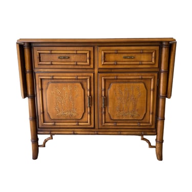 Faux Bamboo Server by Dixie Aloha with Expanding Table Top - Vintage Fretwork Hollywood Regency Chinoiserie Coastal Wood Bar Cabinet 