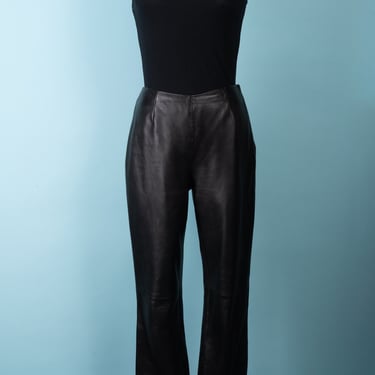Amazing Black Leather (Super Soft) Pants by Valerie Stevens with High Waist and Straight Legs 