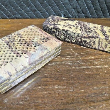 2 Marble Trinket Boxes Similar Designs One W/ Hinged Lid, One W/ Pull Off Lid 