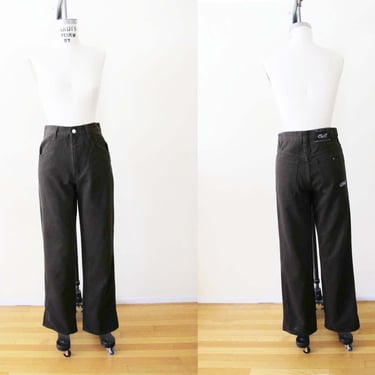 Vintage 2000s High Waist Wide Leg Painter Pants 29 - Y2K Dark Brown Long Embroidered Back Pocket Denim Pants 