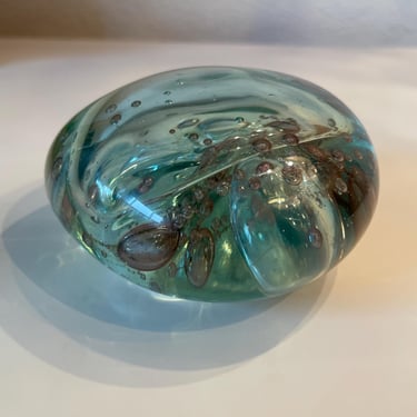Vintage Buzz Williams 1976s ART Blown Glass Signed Oregon Artist | Signed Art Glass Paperweight | Williams 76 HandBlown Green Paperweight 