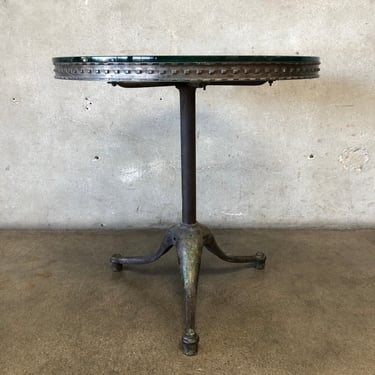 Vintage Industrial Cast Iron Table with Custom Round Glass Top