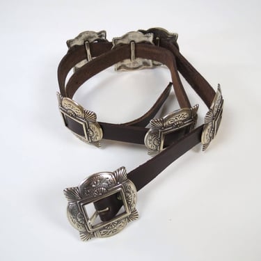 Vintage 1990s womens leather concho belt Wrangler brown Chambers large southwest 