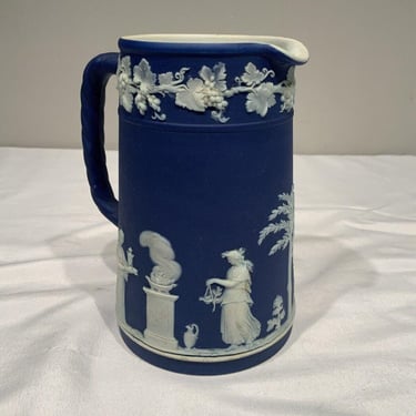 Antique Wedgwood England Jasperware Cobalt Blue Pitcher, french cottage core decor, neoclassical decor, milk pitcher, blue shelf decor 