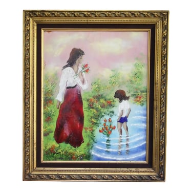 Vintage French Impressionist Enamel on Copper Painting Artist Signed Jordine