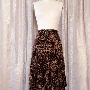 Cocoa Velvet Handkerchief Hem Skirt S/M