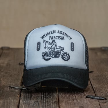 Ready to Ship | Trucker Hat | Hand Printed | Women Against Fascism  | Black Hat 