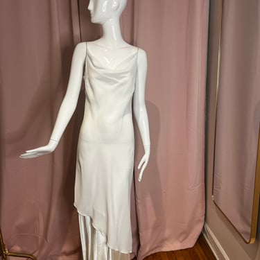1990s Satin Chiffon White Slip Dress 