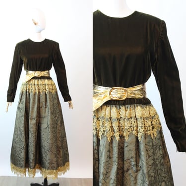 1980s OSCAR de la RENTA GOLD velvet dress large | new fall winter 