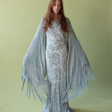 Seafoam Devore Gown W/ Fringe | Bellville Sassoon 