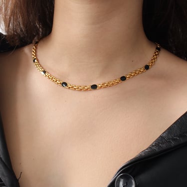 Vintage Black Enamel Chain Necklace