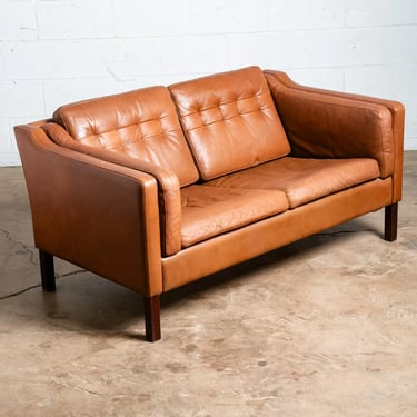 Mid Century Danish Modern Sofa Settee 2 Seater Stouby Brown Leather Denmark VG