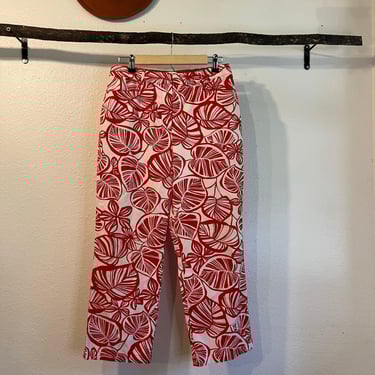 Vintage Y2K Red & White Palm Print Cotton Mid Rise Capri Summer Pants Size 10 
