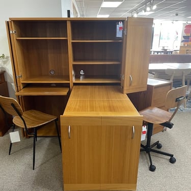 Ansager Mobler<br />Teak Desk/Cabinet with Pull Out Keyboard Tray<br />Storage Shelves<br />Teak Veneer<br />Desk<br />W 45.5 x D 20 x L 51.5