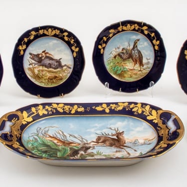 M. Redon Limoges Hunting Game Porcelain, 7 pieces