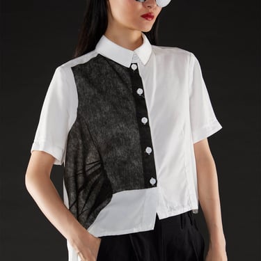 Mesh Panel Detail Blouse in WHITE or MOSS