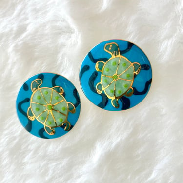 Artsy Turtle Earrings, Ceramic, Pottery, Statement, Artisan Vintage 