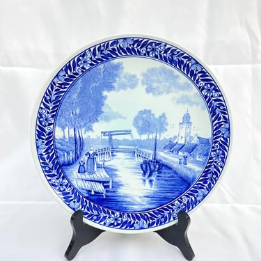 Delft Blue Porcelain Large Vintage Plate Wall Decor 