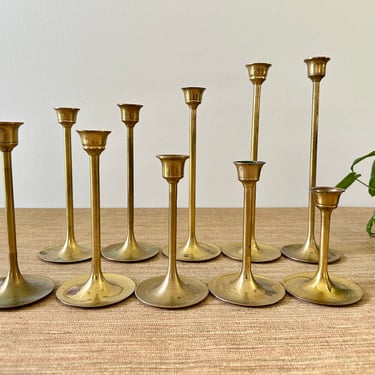 Vintage Graduated Brass Candlesticks - 10 Piece Set of Candleholders 