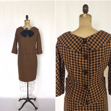 Vintage 60s suit | Vintage brown black houndstooth jacket and skirt | 1960's Charles Cooper two piece skirt suit 