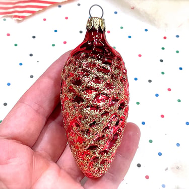 VINTAGE: Glass Pinecone Ornament - Blown Figural Glass - Mercury Ornament - Christmas, Holiday 