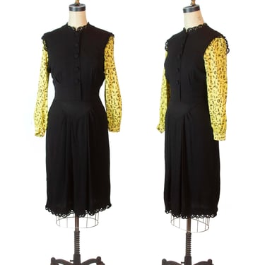 1940s Dress ~ Egyptian Novelty Print Rayon Dress With Black 