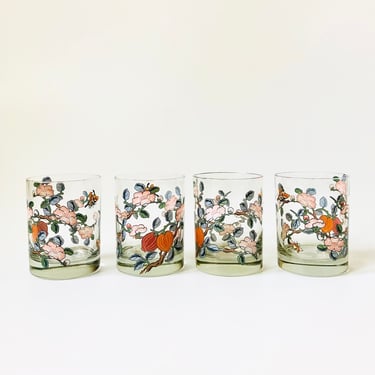 Vintage Colorful Floral Lowball Tumblers - Set of 4 