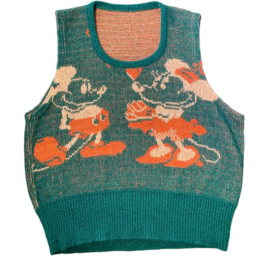 Kennington 70s Disney Mickey & Minnie Mouse Novelty Green Sweater Vest