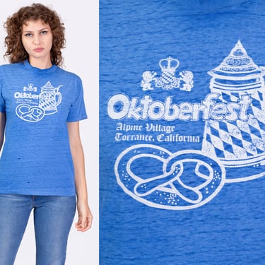 80s Oktoberfest Burnout Tee - Men's Small, Women's Medium | Vintage Blue California Beer Graphic T Shirt 