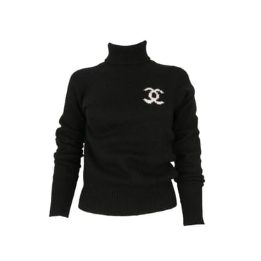 Chanel Black Cashmere Logo Turtleneck
