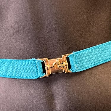 turquoise stretch belt 1980s elastic gold lock buckle medium large 