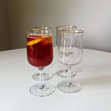 Set of 4 Pendant Cut Gold Trim Water Crystal Wine Glasses by Lenox 