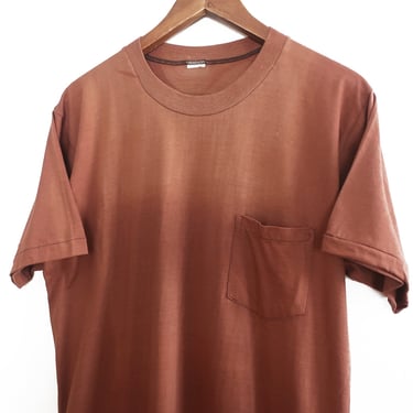 sun faded t shirt / 70s t shirt / 1970s Towncraft sun faded brown cotton pocket t shirt blank Large 